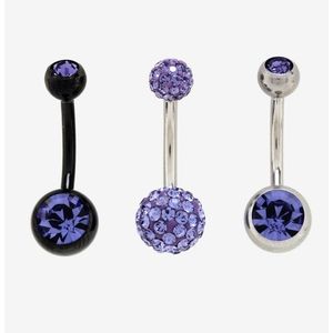 Morbid Metals 14G Steel Purple Sprinkle Navel Piercing Curved Barbell 3 Pack